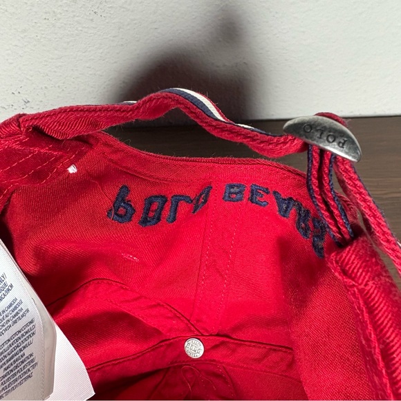Polo Ralph Lauren Bear Script Logo Strap Back Hat Cap Red Sewn Cotton Adjustable - Picture 6 of 6